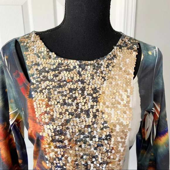 Cartise Cut Out Shoulder Tie Dye Sequins Stretchy Tunic - Picture 2 of 15
